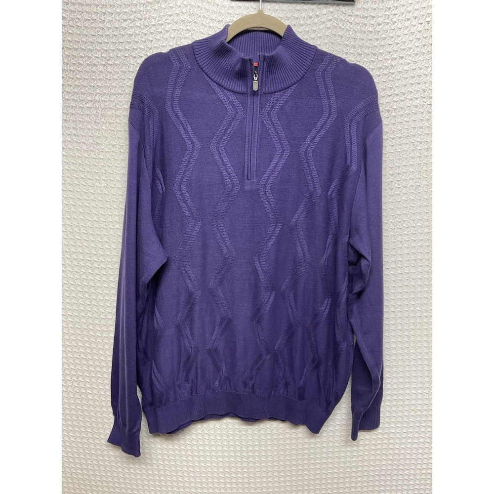 Vtg St. Croix Men's Large Quarter Zip Sweater Purple Pullover Made In USA Knit